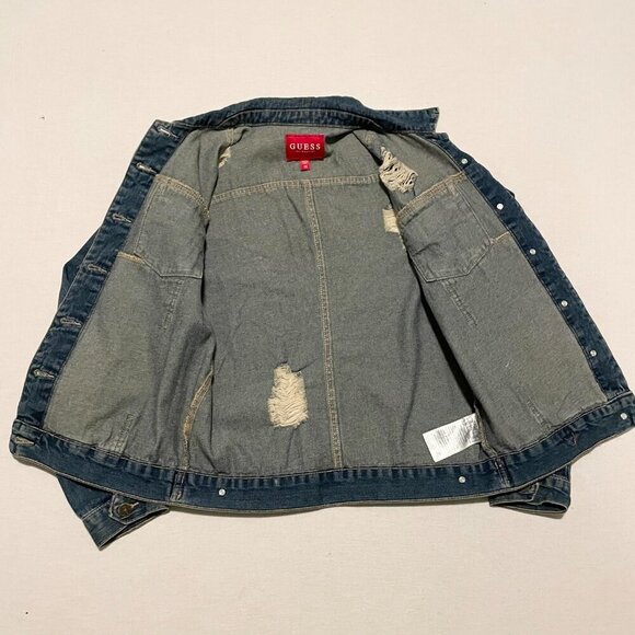 Guess Jean Jacket Distressed Womens Size XS - Picture 8 of 16